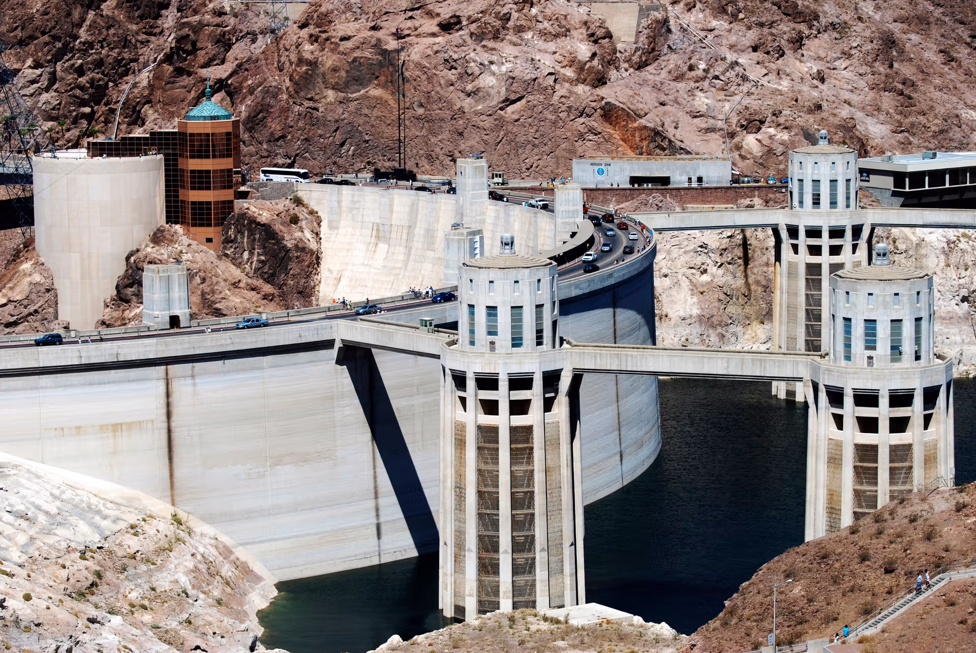 Hoover Dam view from the road at lake level