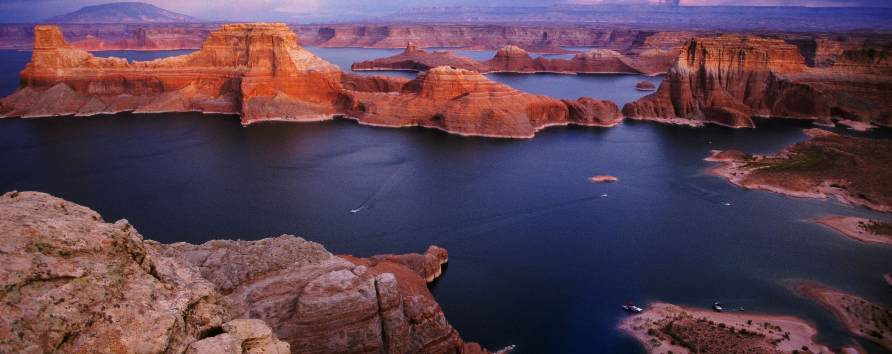 Lake Powell aerial views at sunset in Page, Arizona