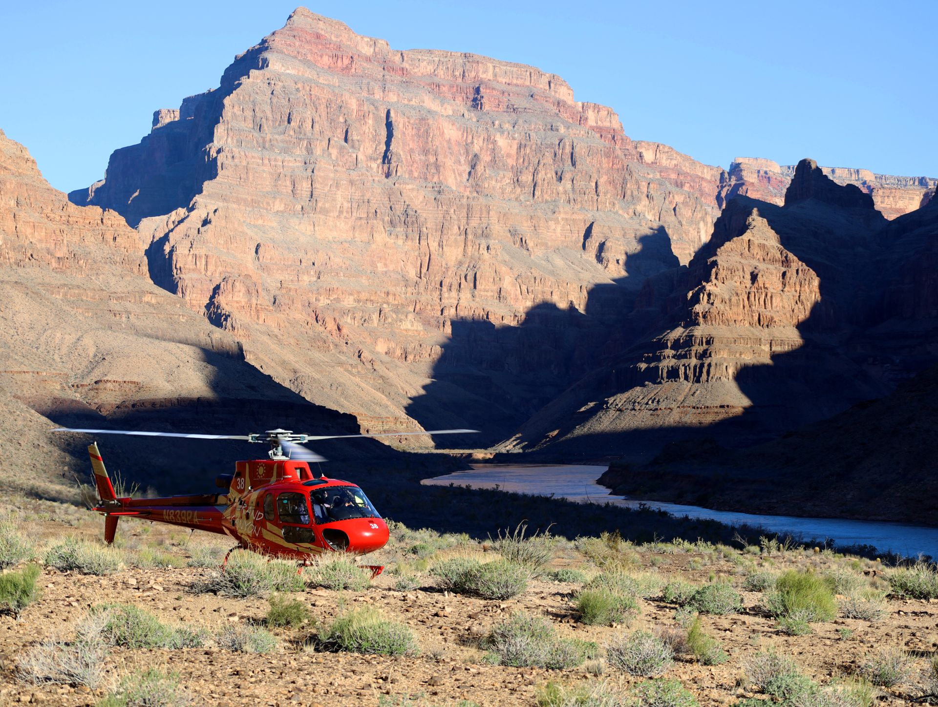 Helicopter landing at the bottom of Grand Canyon West Rim